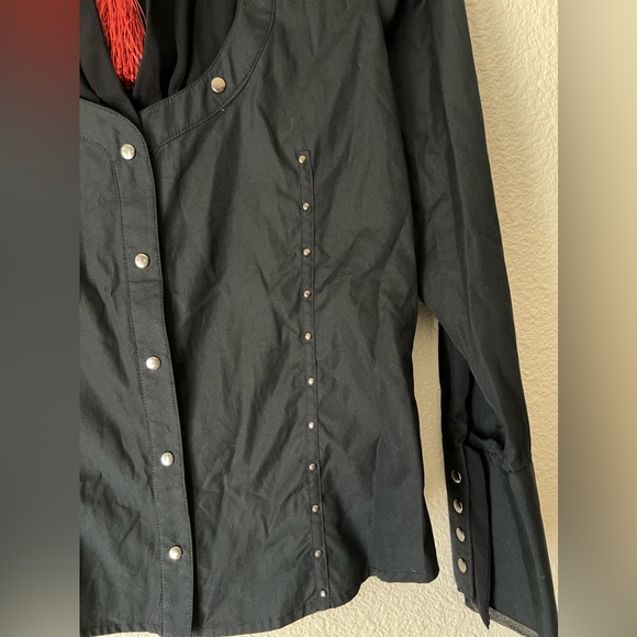 Lili Lalande Button snap down long sleeve black shirt Studded Sz M - Picture 13 of 14